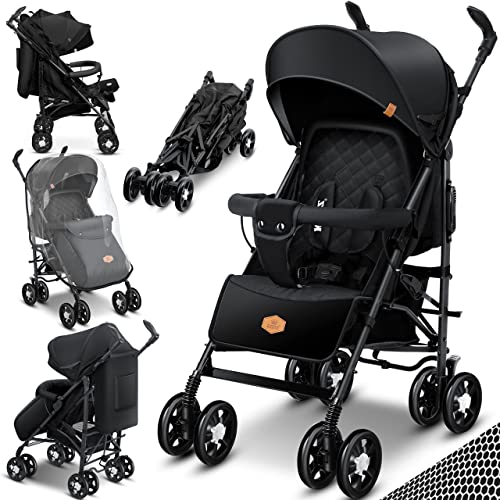 KIDIZ® City-Pro Pushchair Folding Pushchair Pushchair Sports Pushchair Foldable 360° 6 Inch Wheels Includes Mosquito Net, Footmuff and Rain Cover Foldable Sleep Function Anthracite