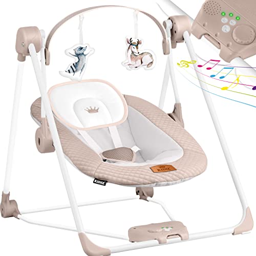 KIDIZ® Babywippe Babyschaukel mit 5 Geschwindigkeitseinstellungen zusammenklappbarer Baby Wippe Schaukel Babyhochstuhl mit Spielbogen Spielzeugen 5 beruhigende Naturgeräusche Anthrazit