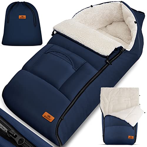 Kidiz® Babyfußsack Baby Fußsack Winterfußsack Babyschale mit Reißverschluss Kuschelsack Babydecke Kinderwagen waschbar verschließbarer Kopfteil,Tasche, passend für alle Kinderwagen, Grau