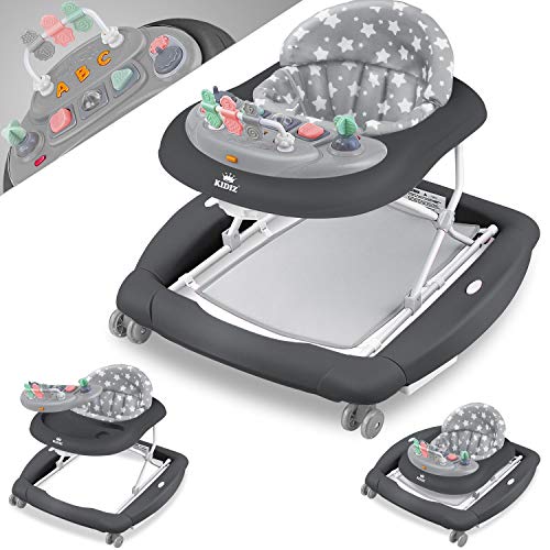 KIDIZ® 4in1 Lauflernhilfe Babywalker Spiel- und Lauflernwagen Gehfrei Schaukelfunktion Babywippe mit Rollen, Licht, Musik,Spielecenter Esstisch Laufstuhl Laufhilfe babys ab 6 Monaten Klappbar Blau