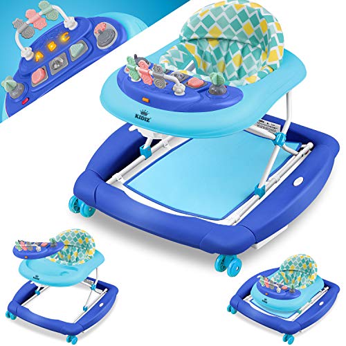 KIDIZ® 4in1 Lauflernhilfe Babywalker Spiel- und Lauflernwagen Gehfrei Schaukelfunktion Babywippe mit Rollen, Licht, Musik,Spielecenter Esstisch Laufstuhl Laufhilfe babys ab 6 Monaten Klappbar Blau