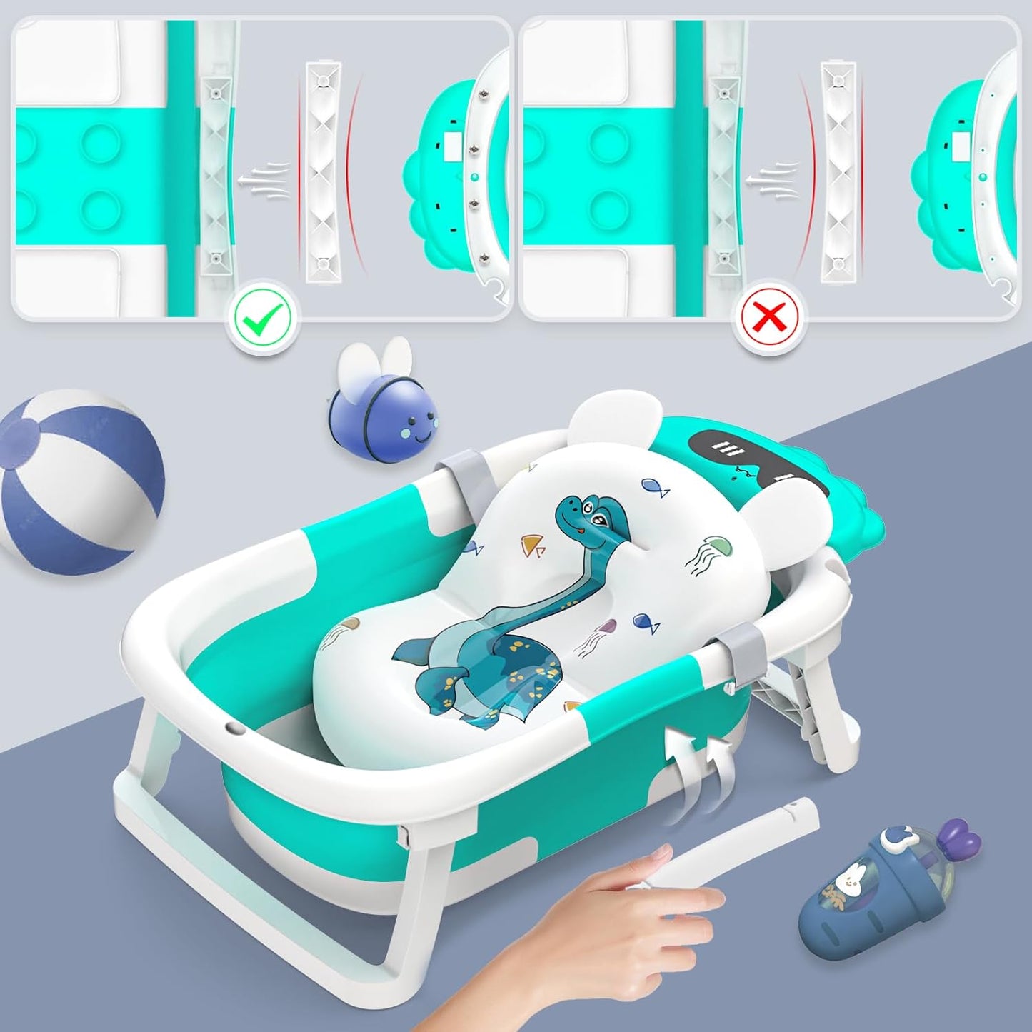 Baby Bathtub, Foldable Bathtub Baby with Non-Slip Mat, Portable Baby Bathtub, Newborn Essentials Baby Bath for Infants and Toddlers from 0-24 Months