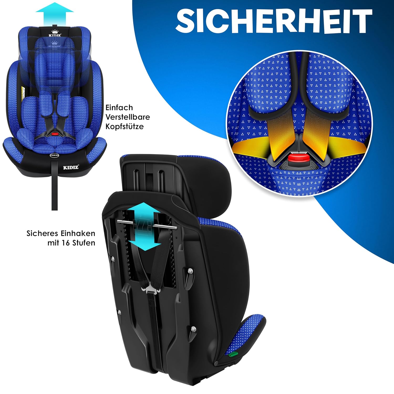 KIDIZ® Autokindersitz Triangle Premium Kindersitz Kinderautositz | Autositz Sitzschale | 9 kg - 36 kg 1-12 Jahre | Gruppe 1/2/3 | universal | zugelassen nach ECE R129/03