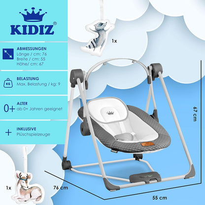 KIDIZ® Babywippe Babyschaukel mit 5 Geschwindigkeitseinstellungen zusammenklappbarer Baby Wippe Schaukel Babyhochstuhl mit Spielbogen Spielzeugen 5 beruhigende Naturgeräusche Anthrazit