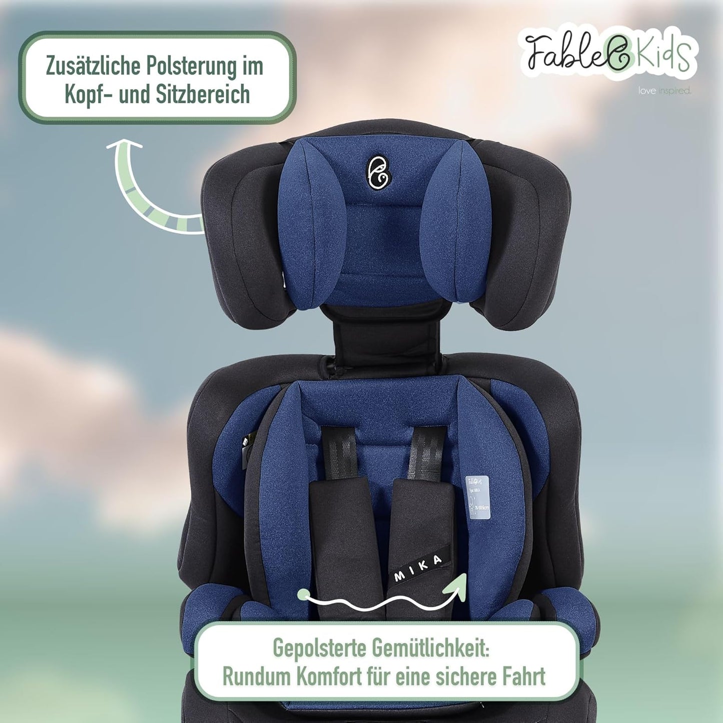 FableKids Children's Car Seat | 3-Point Safety Belt | Car Seat from 15 Months | Car Seat for Children 76-150 cm | Child Seat Adjustable Headrest | ECE R129/03 | Adjustable 44.5 x 41 x 68-75 cm | Blue