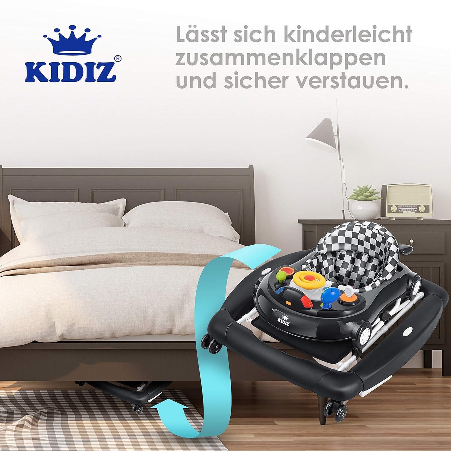 KIDIZ® 4in1 Lauflernhilfe Babywalker Spiel- und Lauflernwagen Gehfrei - Schaukelfunktion Babywippe mit Rollen, Licht, Musik,Spielecenter Esstisch Laufstuhl Laufhilfe babys ab 6 Monaten Klappbar