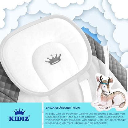 KIDIZ® Babywippe Babyschaukel mit 5 Geschwindigkeitseinstellungen zusammenklappbarer Baby Wippe Schaukel Babyhochstuhl mit Spielbogen Spielzeugen 5 beruhigende Naturgeräusche Anthrazit