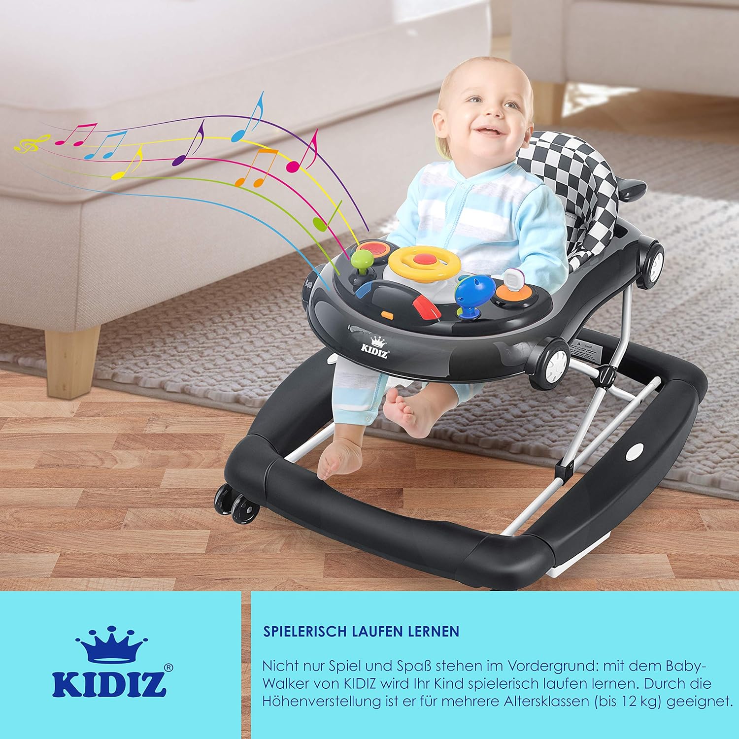 KIDIZ® 4in1 Lauflernhilfe Babywalker Spiel- und Lauflernwagen Gehfrei - Schaukelfunktion Babywippe mit Rollen, Licht, Musik,Spielecenter Esstisch Laufstuhl Laufhilfe babys ab 6 Monaten Klappbar