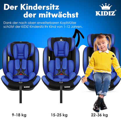 KIDIZ® Autokindersitz Triangle Premium Kindersitz Kinderautositz | Autositz Sitzschale | 9 kg - 36 kg 1-12 Jahre | Gruppe 1/2/3 | universal | zugelassen nach ECE R129/03