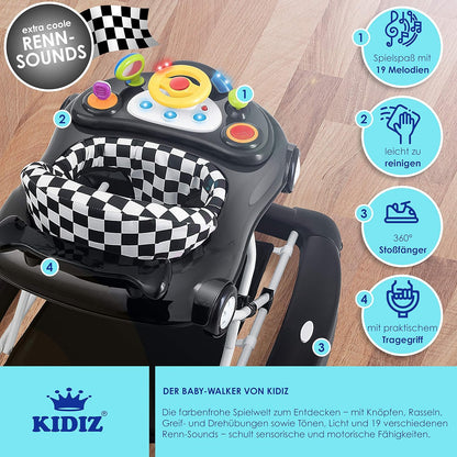 KIDIZ® 4in1 Lauflernhilfe Babywalker Spiel- und Lauflernwagen Gehfrei - Schaukelfunktion Babywippe mit Rollen, Licht, Musik,Spielecenter Esstisch Laufstuhl Laufhilfe babys ab 6 Monaten Klappbar