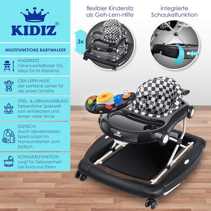 KIDIZ® 4in1 Lauflernhilfe Babywalker Spiel- und Lauflernwagen Gehfrei - Schaukelfunktion Babywippe mit Rollen, Licht, Musik,Spielecenter Esstisch Laufstuhl Laufhilfe babys ab 6 Monaten Klappbar