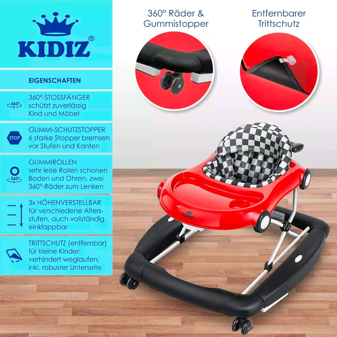 KIDIZ® 4'ü 1 Arada Lauflernhilfe Babywalker Auto ile Rollen Licht Musik Blau