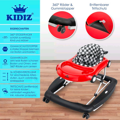 KIDIZ® 4'ü 1 Arada Lauflernhilfe Babywalker Auto ile Rollen Licht Musik Blau