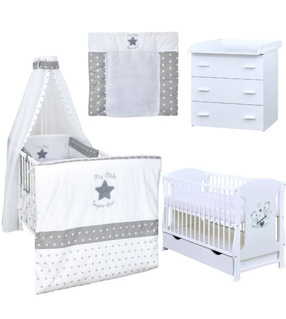 Babyzimmerset 120x60 cm Babybett Wickelkommode  Bettwäsche Komplettset