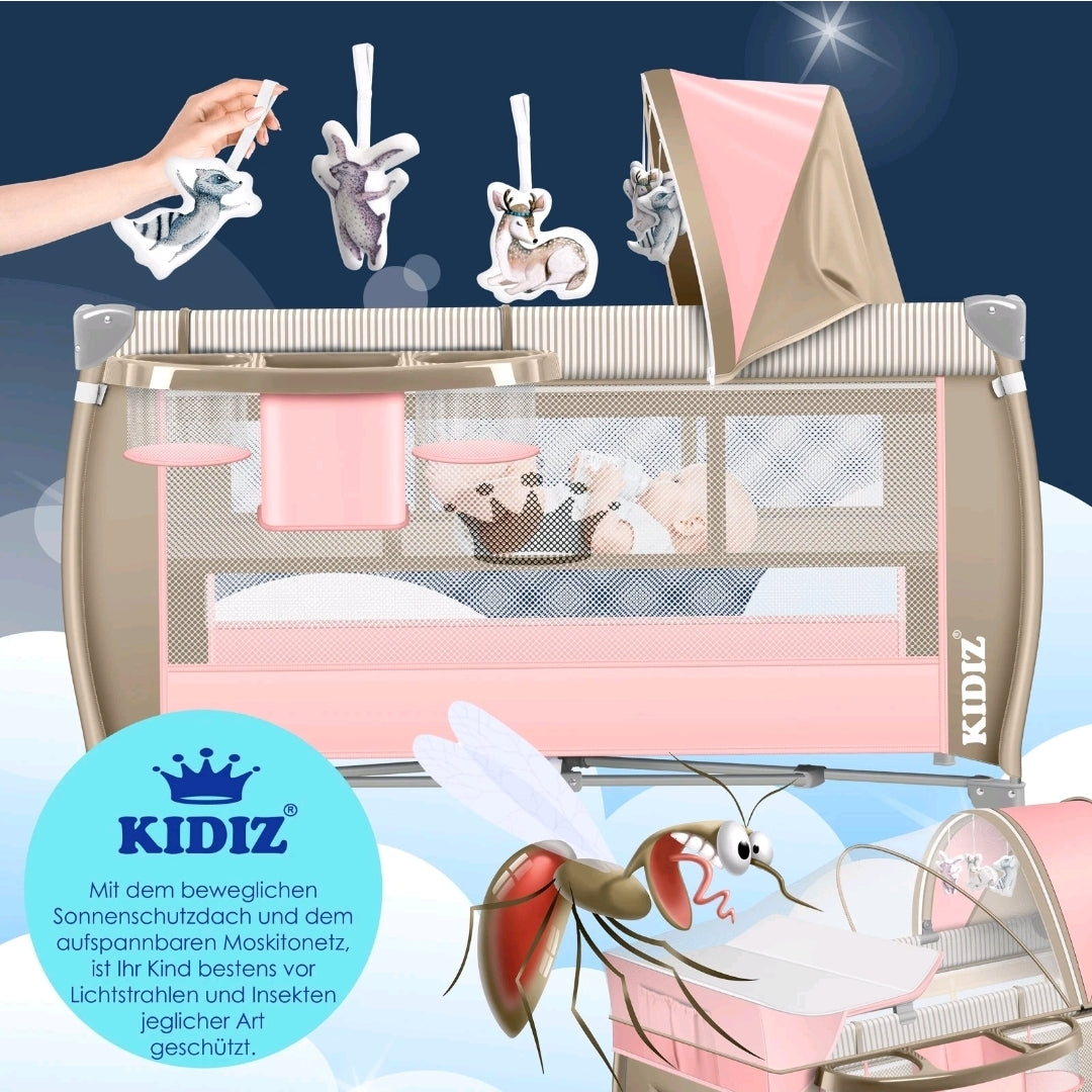 Kidiz® 4'ü 1 Arada Babybett Reisebett ve Wickelauflage Moskitonetz
