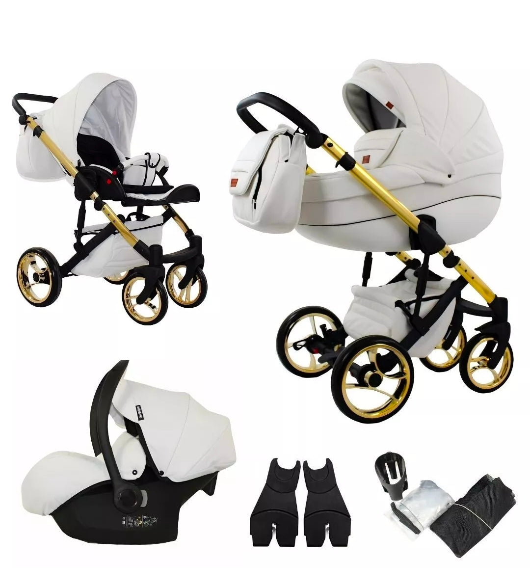 MOMMO AAA Kinderwagen 3 in 1 Öko-Leder – Cosmo I-Size-Sitz