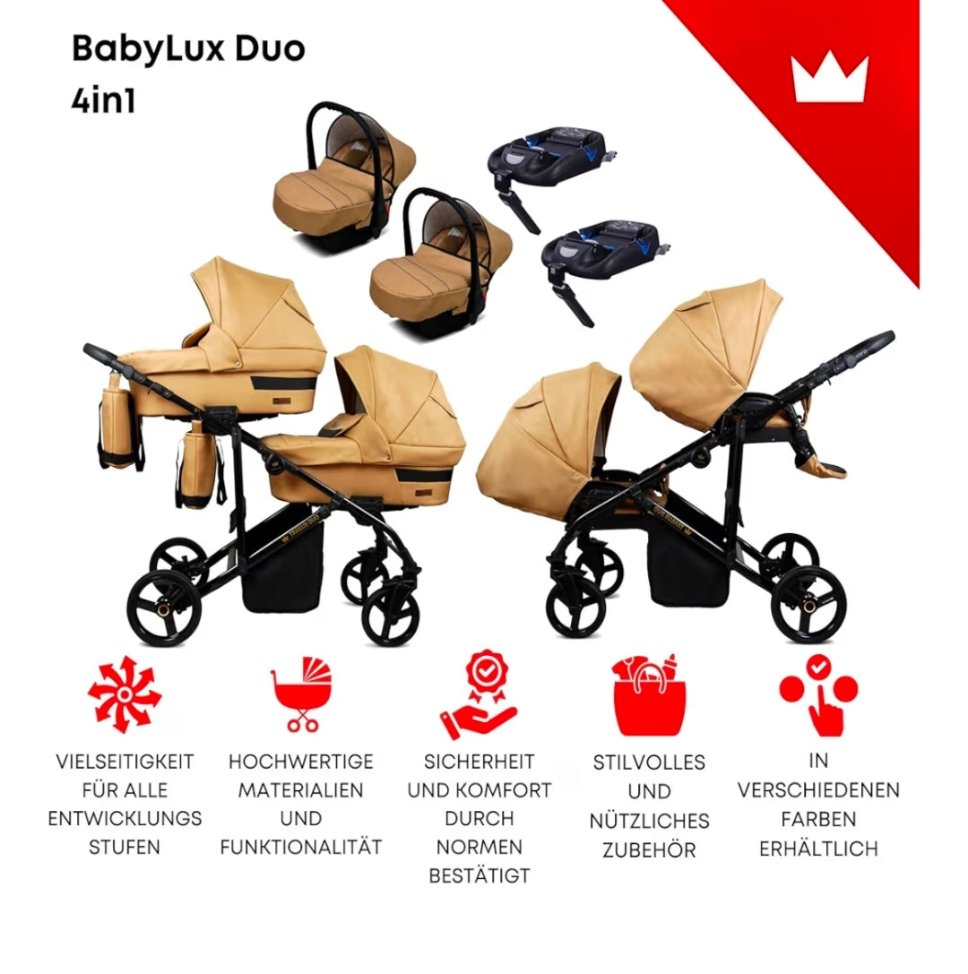 Trailux Duo 4-in-1  Kinderwagen-Set für Zwillinge inkl. Autositz