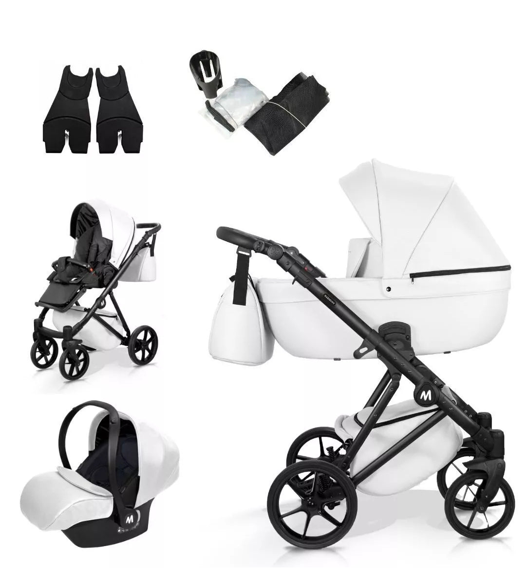 MOMMO HARMONY Kinderwagen 2in1/3in1/4in1 Öko-Leder – Cosmo I-Size-Sitz