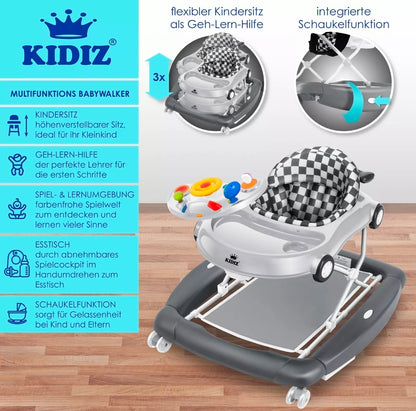 KIDIZ® 4'ü 1 Arada Lauflernhilfe Babywalker Auto ile Rollen Licht Musik Blau