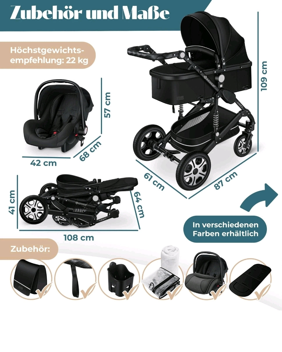 KESSER® Loops 3 in 1 Kombikinderwagen Komplett-Set-Zweite Chance