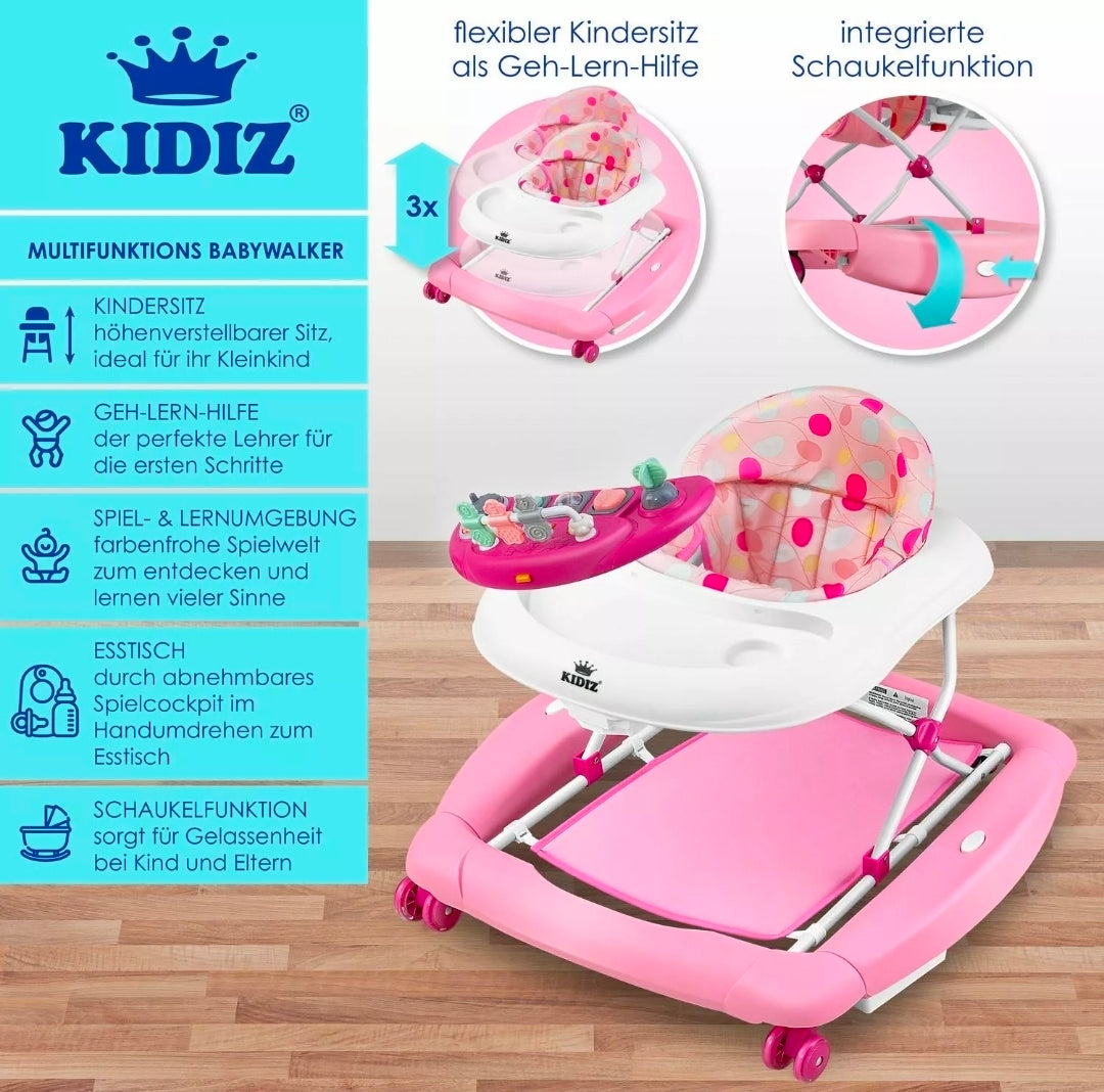 KIDIZ® 4in1 Lauflernhilfe Babywalker mit Licht Musik Rosa-Zweite Chance