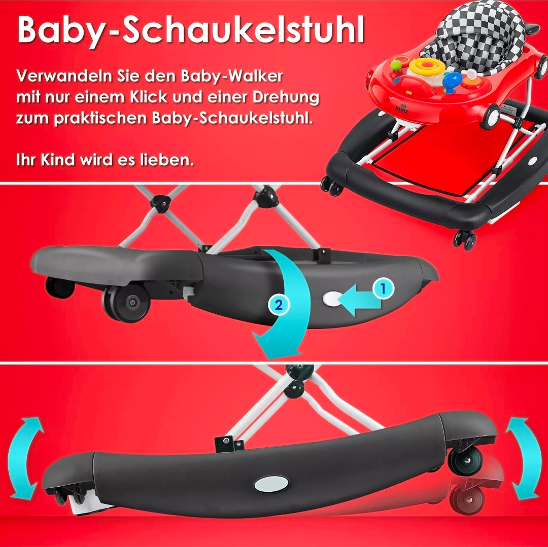 KIDIZ® 4'ü 1 Arada Lauflernhilfe Babywalker Auto ile Rollen Licht Musik Blau