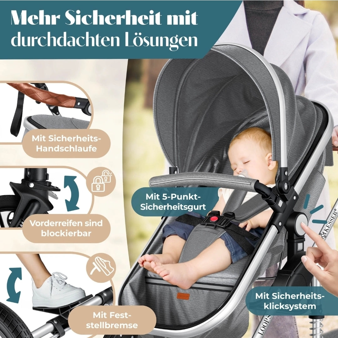 KESSER® Loops 3 in 1 Kombikinderwagen Komplett-Set-Zweite Chance