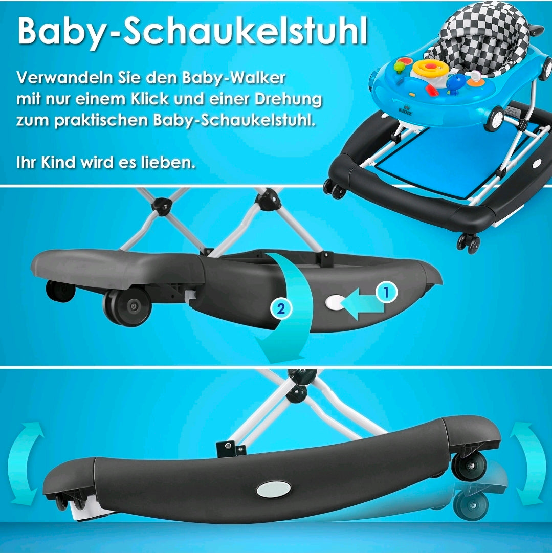 KIDIZ® 4'ü 1 Arada Lauflernhilfe Babywalker Auto ile Rollen Licht Musik Blau