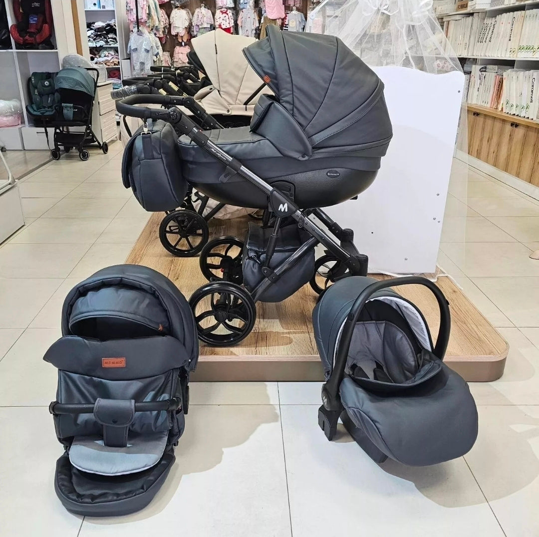 MOMMO AAA Kinderwagen 3 in 1 Öko-Leder – Cosmo I-Size-Sitz