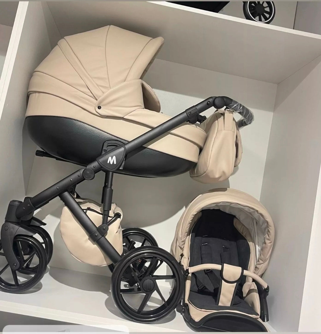 MOMMO AAA Kinderwagen 3 in 1 Öko-Leder – Cosmo I-Size-Sitz