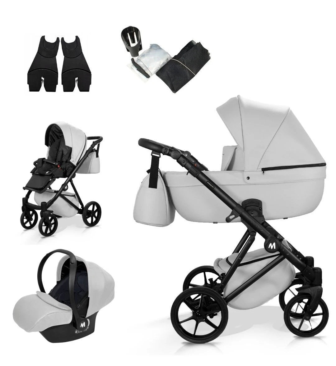 MOMMO HARMONY Kinderwagen 2in1/3in1/4in1 Öko-Leder – Cosmo I-Size-Sitz