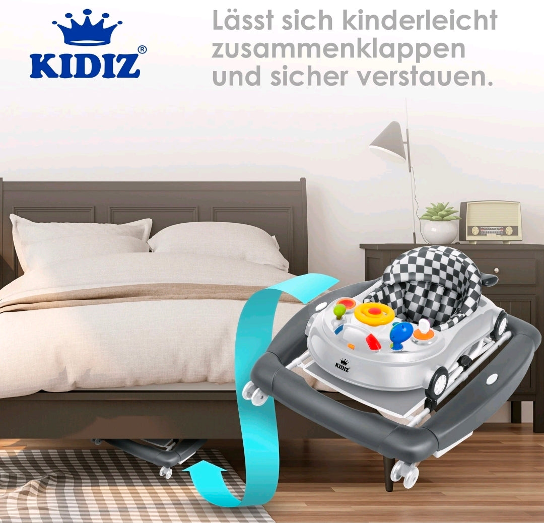 KIDIZ® 4'ü 1 Arada Lauflernhilfe Babywalker Auto ile Rollen Licht Musik Blau