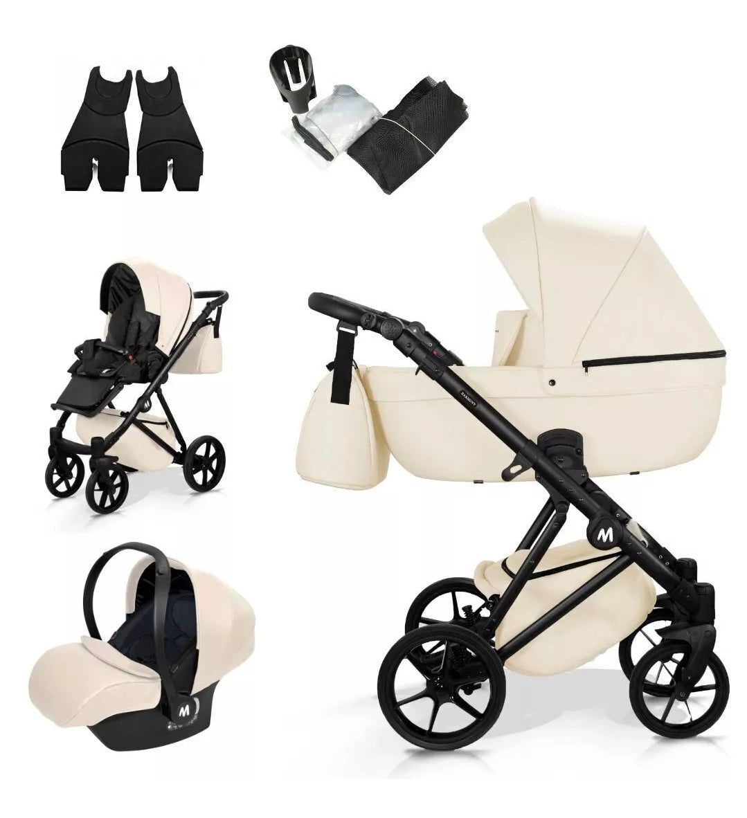 MOMMO HARMONY Kinderwagen 2in1/3in1/4in1 Öko-Leder – Cosmo I-Size-Sitz