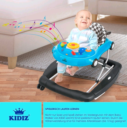 KIDIZ® 4'ü 1 Arada Lauflernhilfe Babywalker Auto ile Rollen Licht Musik Blau