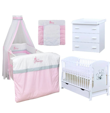 Babyzimmerset 120x60 cm Babybett Wickelkommode  Bettwäsche Komplettset