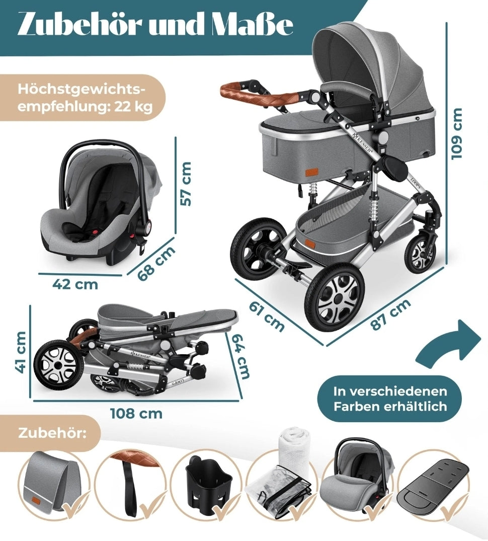 KESSER® Loops 3 in 1 Kombikinderwagen Komplett-Set-Zweite Chance