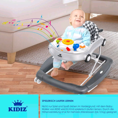 KIDIZ® 4'ü 1 Arada Lauflernhilfe Babywalker Auto ile Rollen Licht Musik Blau