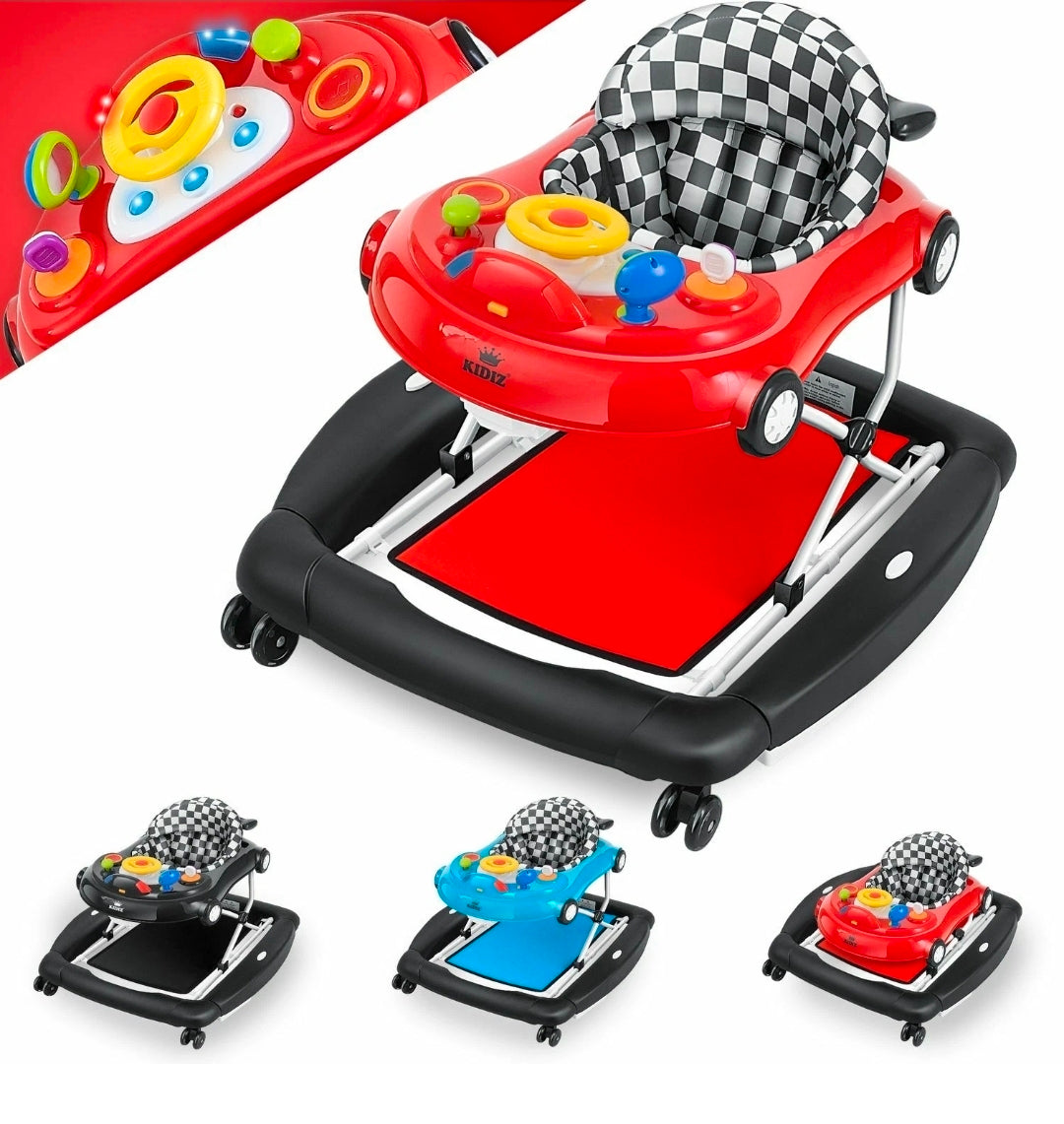 KIDIZ® 4'ü 1 Arada Lauflernhilfe Babywalker Auto ile Rollen Licht Musik Blau