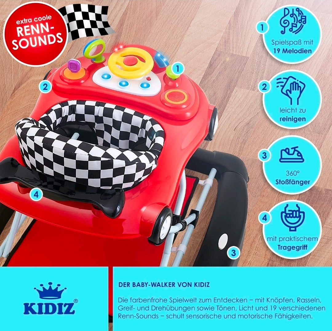 KIDIZ® 4'ü 1 Arada Lauflernhilfe Babywalker Auto ile Rollen Licht Musik Blau
