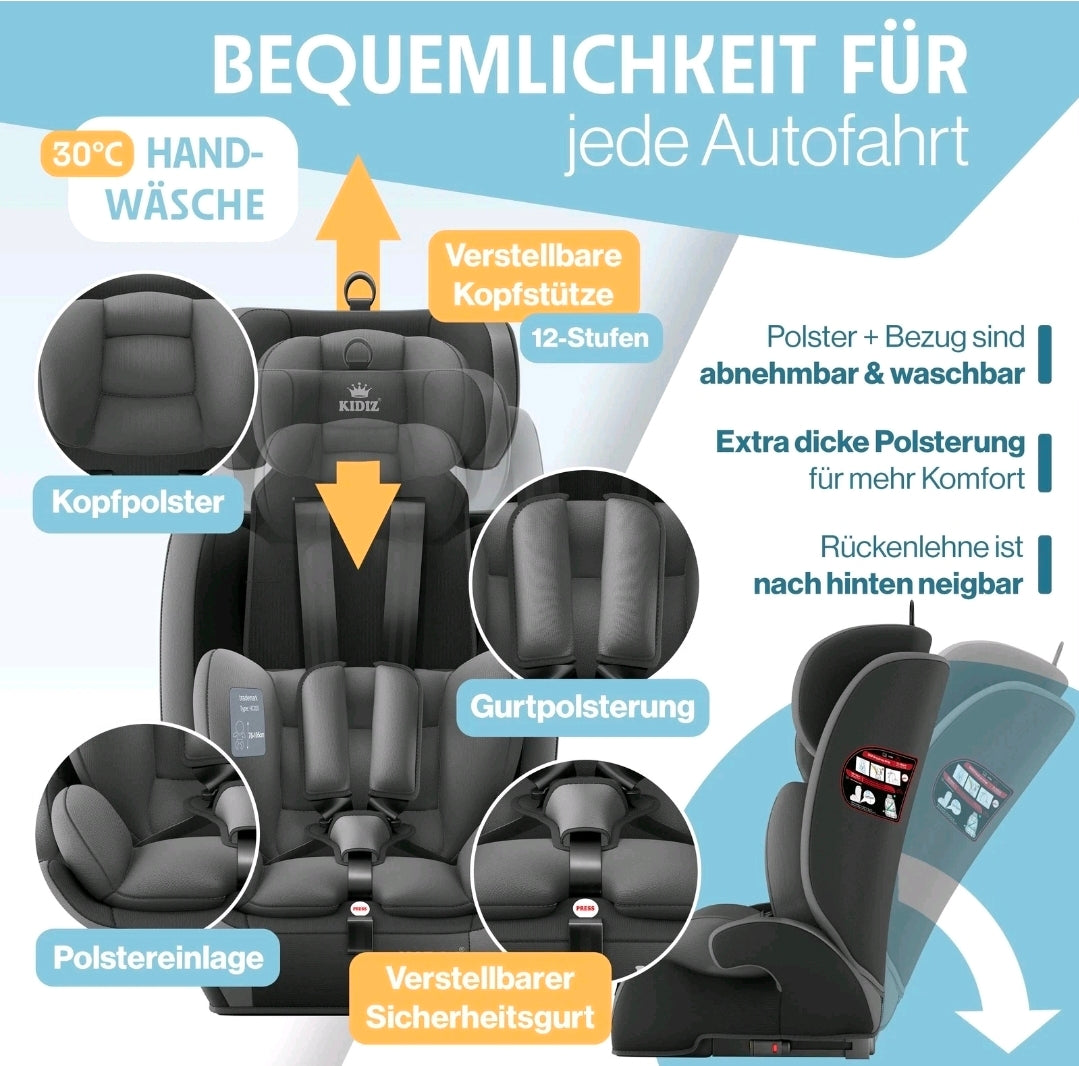Kinderautositz| 9kg-36 kg,1-12 Yaş, Gruppe 1/2/3 Üniversal