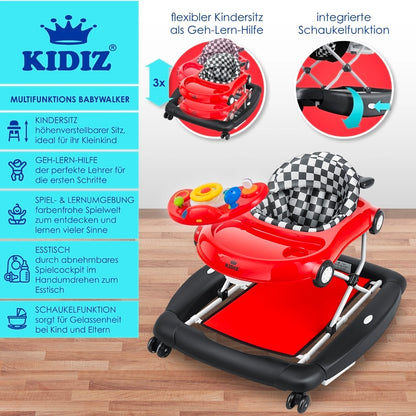KIDIZ® 4'ü 1 Arada Lauflernhilfe Babywalker Auto ile Rollen Licht Musik Blau