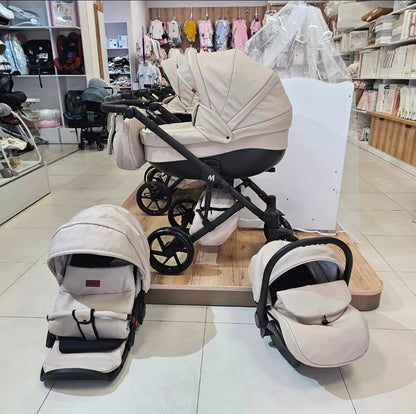 MOMMO AAA Kinderwagen 3 in 1 Öko-Leder – Cosmo I-Size-Sitz