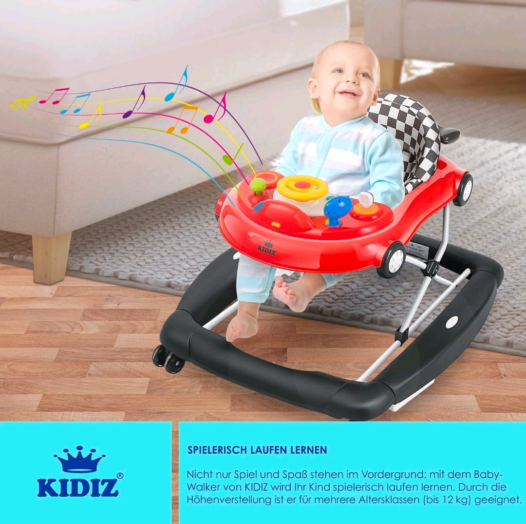KIDIZ® 4'ü 1 Arada Lauflernhilfe Babywalker Auto ile Rollen Licht Musik Blau