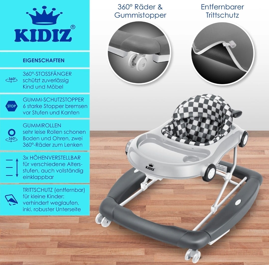 KIDIZ® 4'ü 1 Arada Lauflernhilfe Babywalker Auto ile Rollen Licht Musik Blau