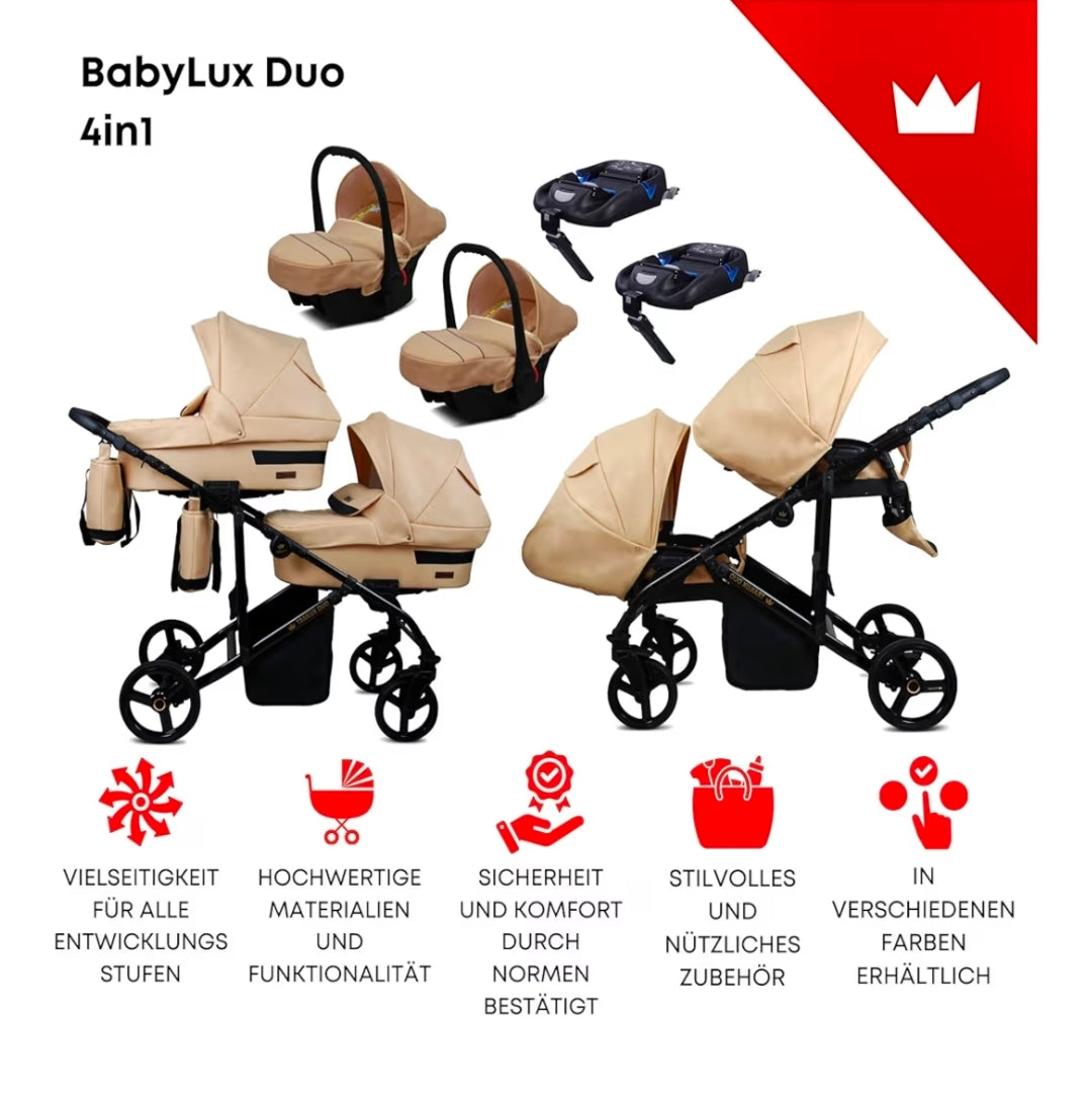 Trailux Duo 4-in-1  Kinderwagen-Set für Zwillinge inkl. Autositz