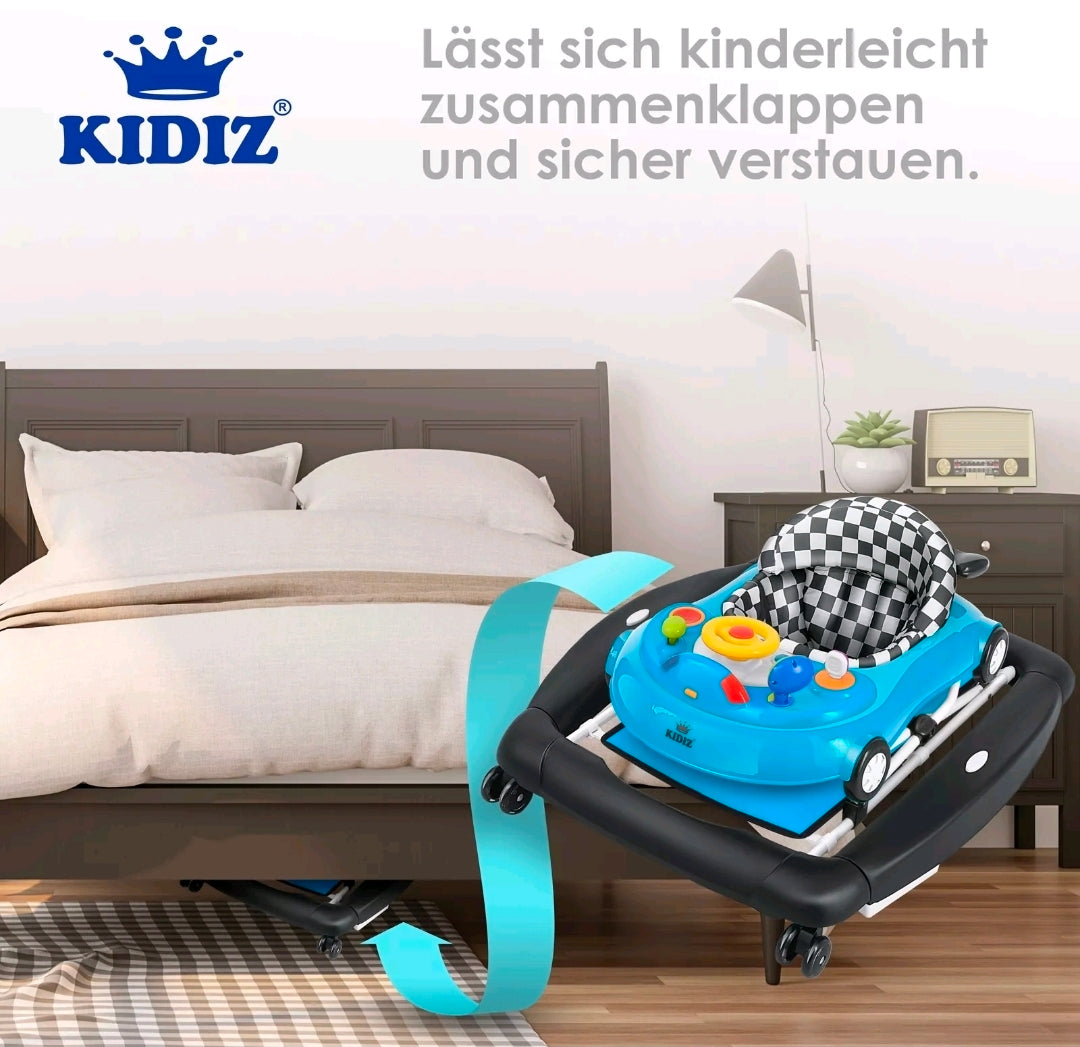 KIDIZ® 4'ü 1 Arada Lauflernhilfe Babywalker Auto ile Rollen Licht Musik Blau