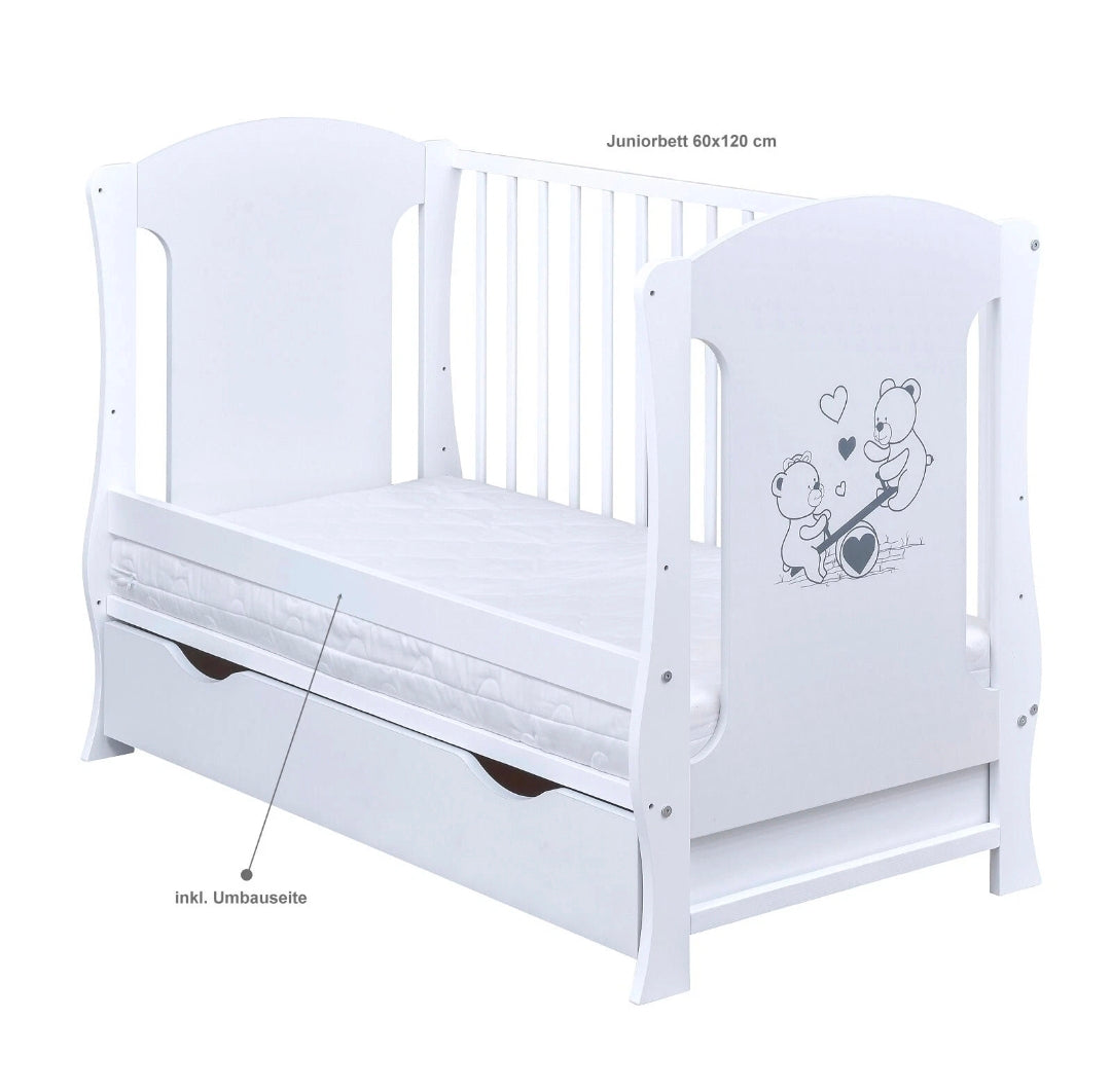 Babyzimmerset 120x60 cm Babybett Wickelkommode  Bettwäsche Komplettset